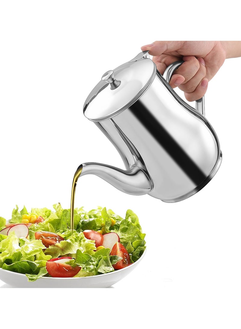 Stainless Steel Oil Strainer Pot, Stainless Steel Oil Cooking Grease Container with Fine Mesh Strainer, Oil Storage Can with Spout for Storing Cooking Oil