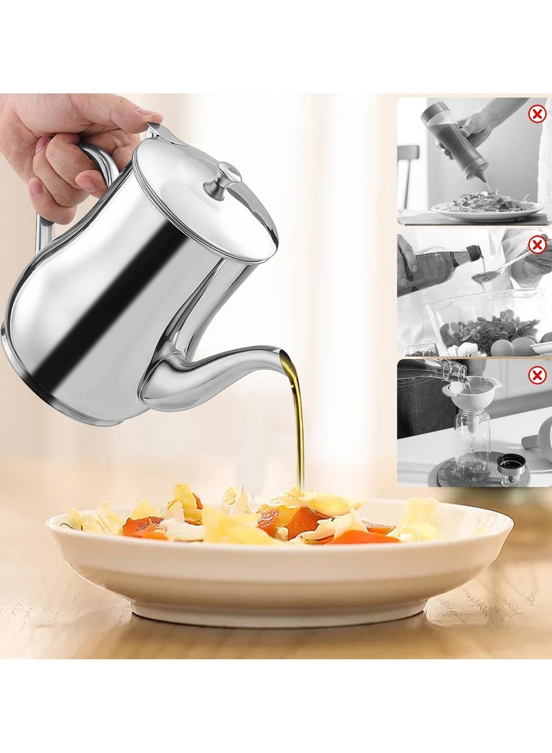 Stainless Steel Oil Strainer Pot, Stainless Steel Oil Cooking Grease Container with Fine Mesh Strainer, Oil Storage Can with Spout for Storing Cooking Oil