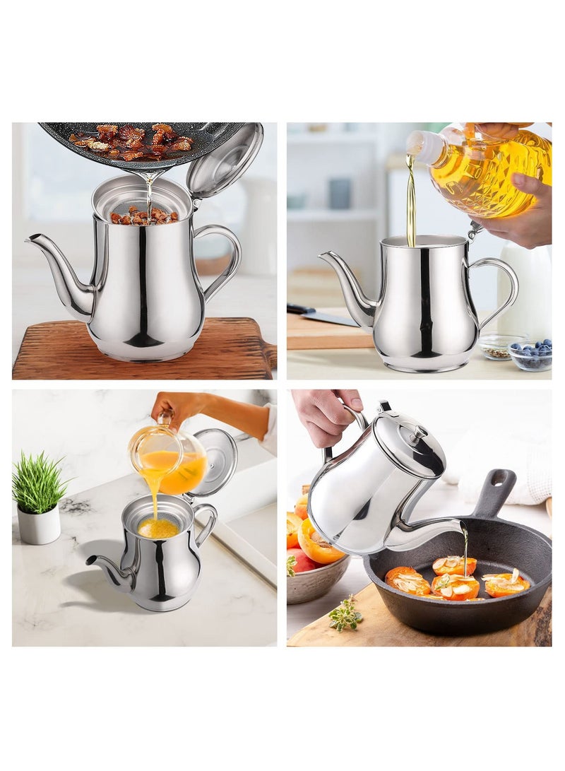 Stainless Steel Oil Strainer Pot, Stainless Steel Oil Cooking Grease Container with Fine Mesh Strainer, Oil Storage Can with Spout for Storing Cooking Oil