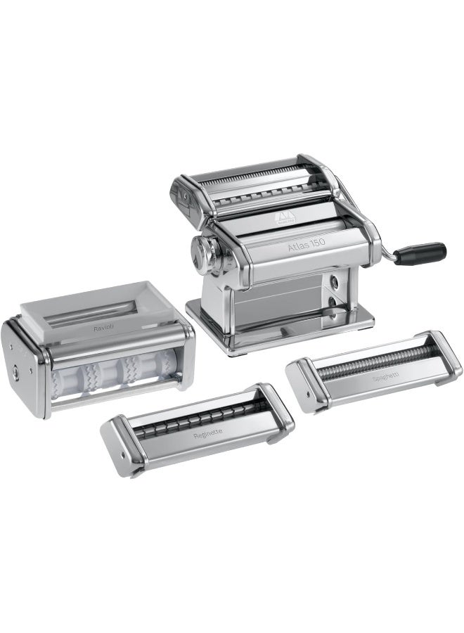 Manual Pasta Machine With Ravioli, Chrome Steel, Silver, 20 X 20.7 X 15.5 Cm