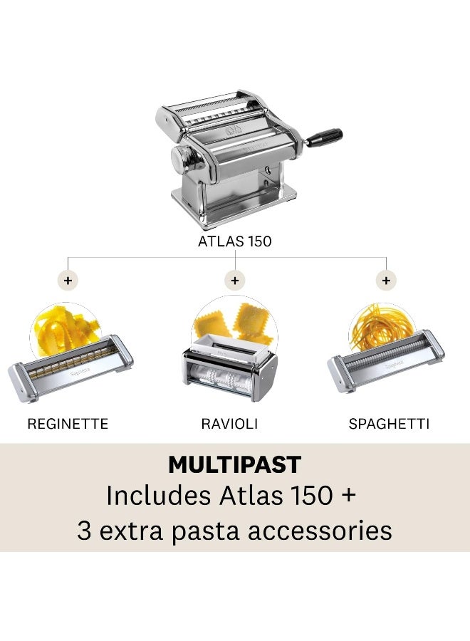 Manual Pasta Machine With Ravioli, Chrome Steel, Silver, 20 X 20.7 X 15.5 Cm