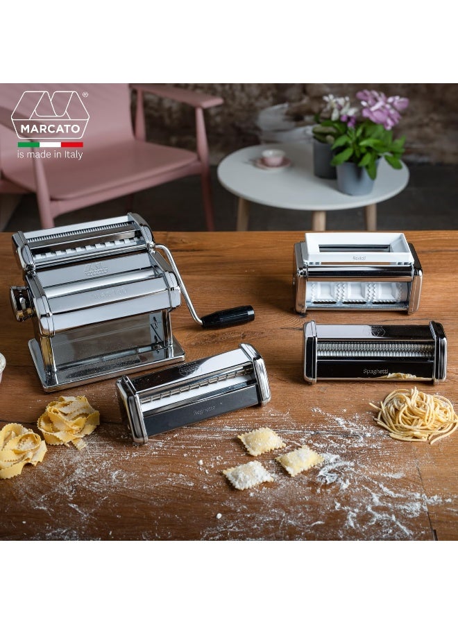 Manual Pasta Machine With Ravioli, Chrome Steel, Silver, 20 X 20.7 X 15.5 Cm