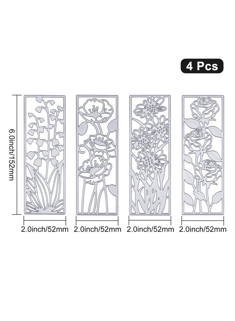 4 Pcs Metal Flower Frame Cutting Dies for Card Making Embossing Stencil Die Cuts for Scrapbooking DIY Flower Bookmark Card Decoration