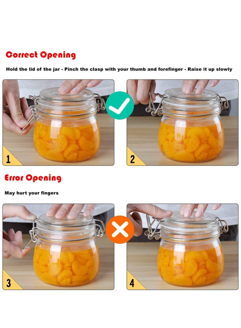 Airtight Glass Canister Set of 4 with Lids 17oz Food Storage Jar Round - Storage Container with Clear Preserving Seal Wire Clip Fastening for Kitchen Canning Cereal,Pasta,Sugar,Beans,Spice（4 pcs）