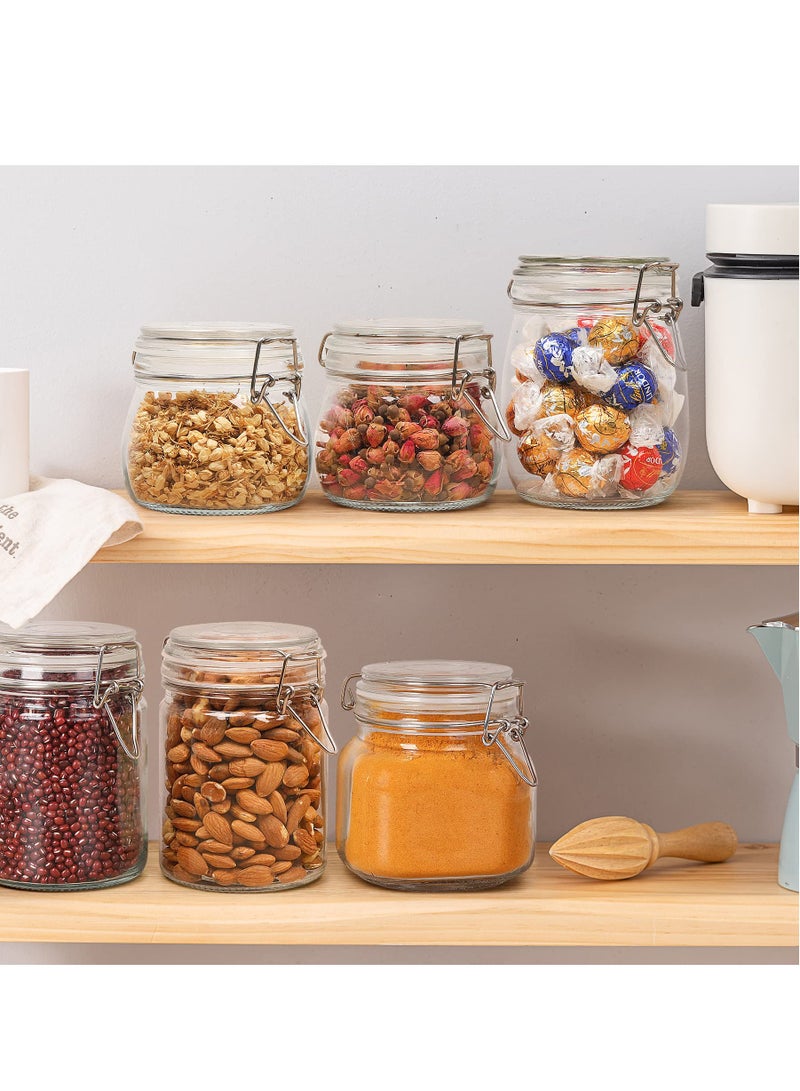 Airtight Glass Canister Set of 4 with Lids 17oz Food Storage Jar Round - Storage Container with Clear Preserving Seal Wire Clip Fastening for Kitchen Canning Cereal,Pasta,Sugar,Beans,Spice（4 pcs）