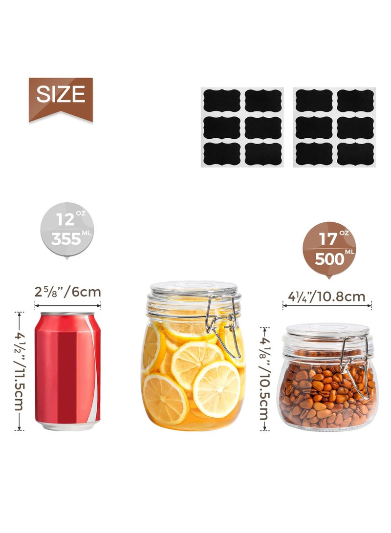 Airtight Glass Canister Set of 4 with Lids 17oz Food Storage Jar Round - Storage Container with Clear Preserving Seal Wire Clip Fastening for Kitchen Canning Cereal,Pasta,Sugar,Beans,Spice（4 pcs）