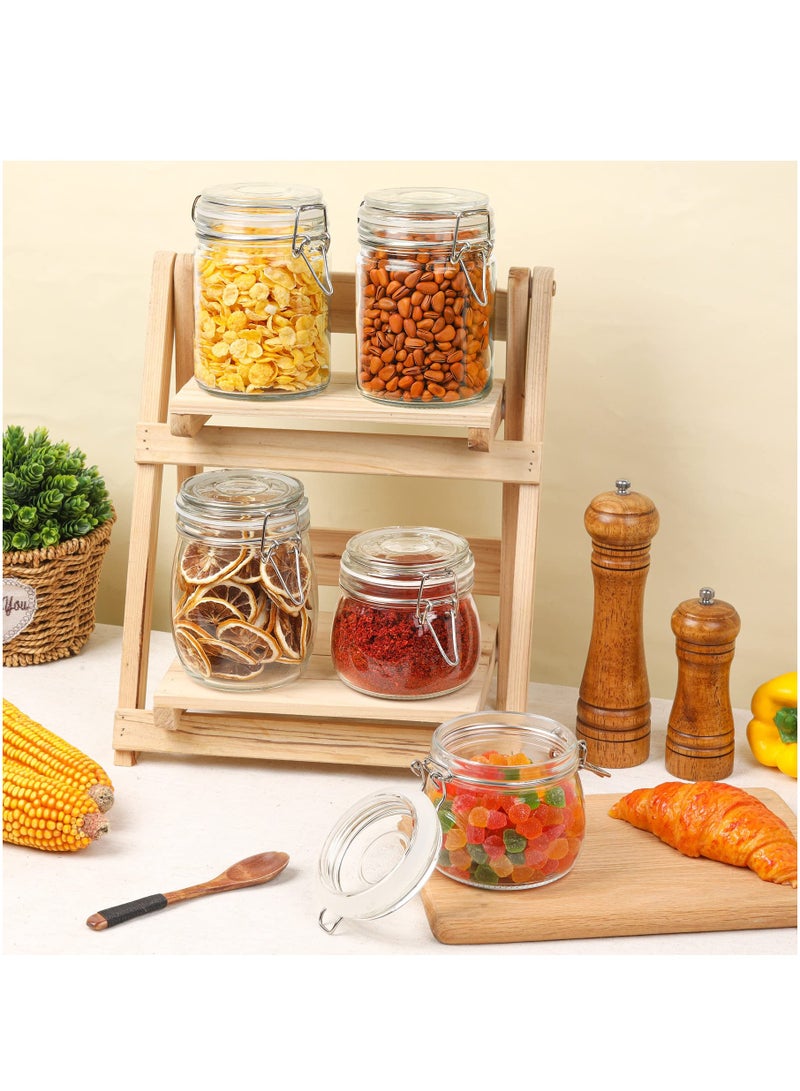 Airtight Glass Canister Set of 4 with Lids 17oz Food Storage Jar Round - Storage Container with Clear Preserving Seal Wire Clip Fastening for Kitchen Canning Cereal,Pasta,Sugar,Beans,Spice（4 pcs）