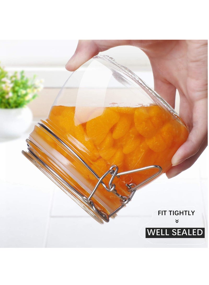 Airtight Glass Canister Set of 4 with Lids 17oz Food Storage Jar Round - Storage Container with Clear Preserving Seal Wire Clip Fastening for Kitchen Canning Cereal,Pasta,Sugar,Beans,Spice（4 pcs）