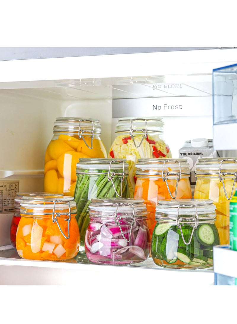 Airtight Glass Canister Set of 4 with Lids 17oz Food Storage Jar Round - Storage Container with Clear Preserving Seal Wire Clip Fastening for Kitchen Canning Cereal,Pasta,Sugar,Beans,Spice（4 pcs）