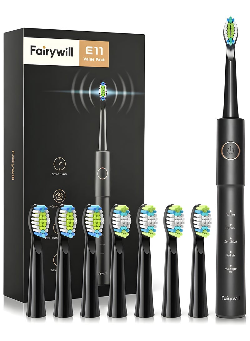 E11 Sonic Electric Toothbrush for Adults Rechargeable Electric Toothbrush with 8 Brush Heads, And Travel Case