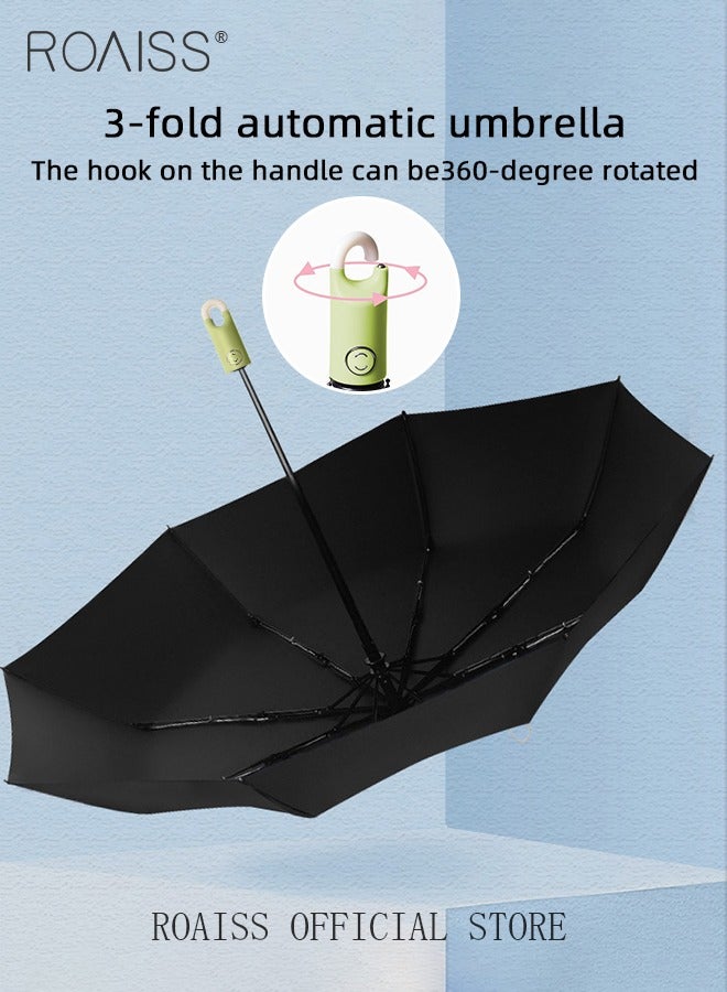 Lightweight and Hook Type Automatic Umbrella Unisex Rain and Shine Dual Use 8 Rib Reinforced Thickened Portable Arc Umbrella for UV Protection Rain Resistant and Windproof Folding Parasol