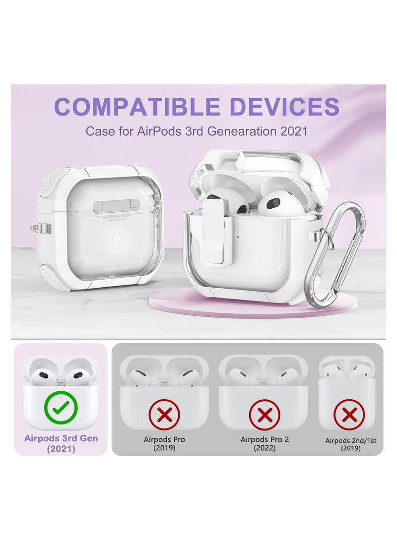 Airpods 3 Clear Case Cover Automatic Snap for Switch Secure Lock Case for Apple Airpod 3rd 2021 Generation Case Cover with Cute Candy Keychain for Women White