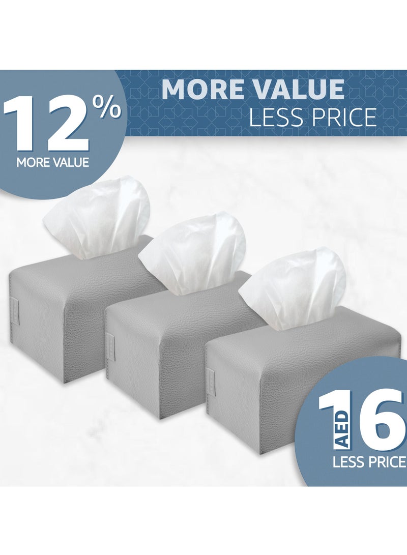 Leather Tissue Box Cover (Stone Grey | Offer Pack of 3)