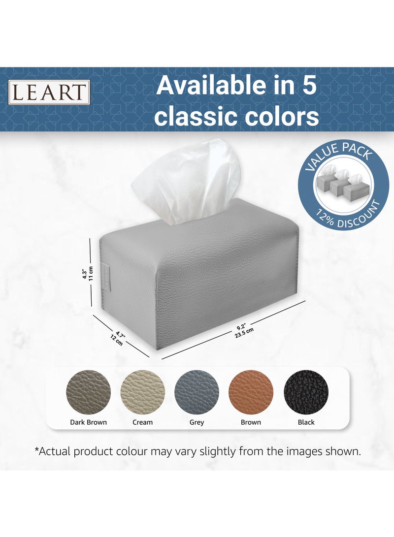 Leather Tissue Box Cover (Stone Grey | Offer Pack of 3)