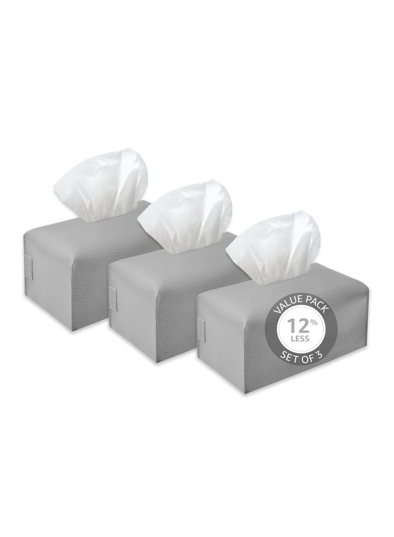 Leather Tissue Box Cover (Stone Grey | Offer Pack of 3)