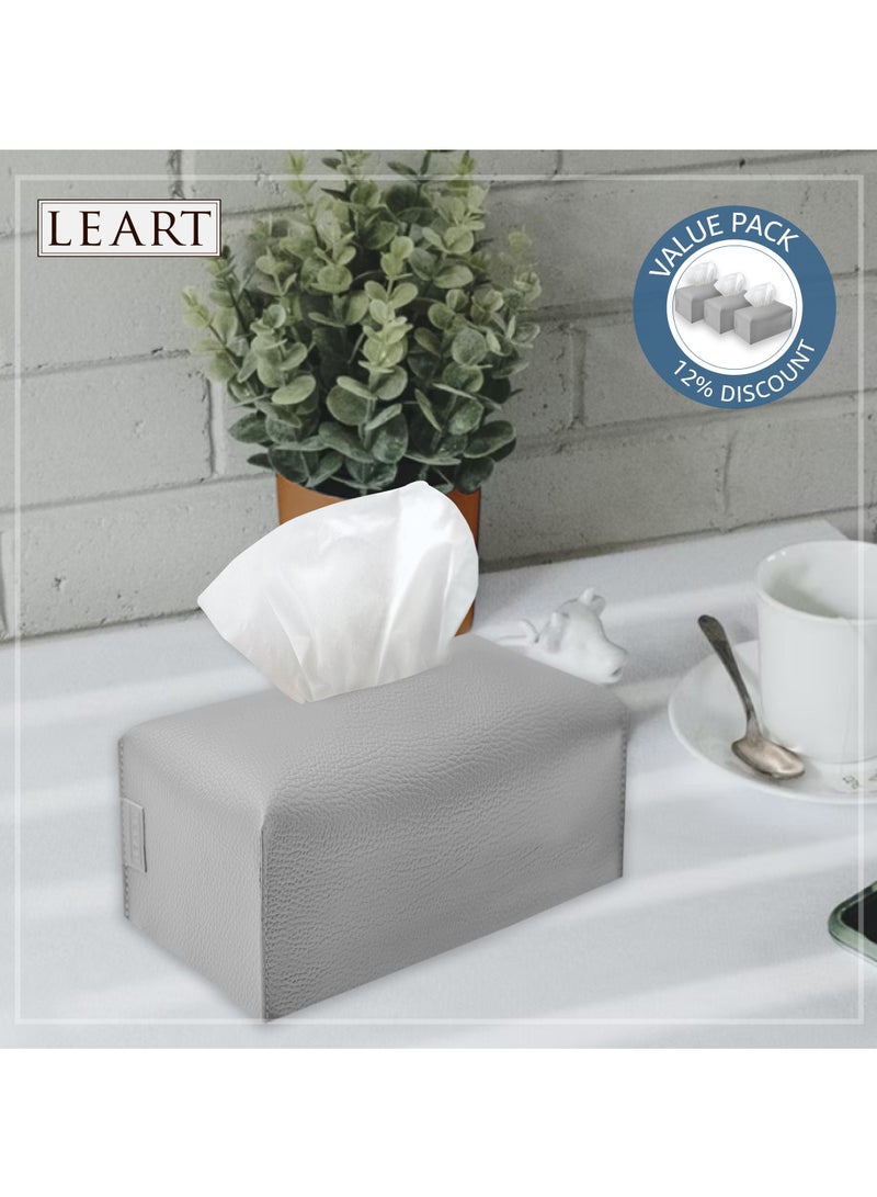 Leather Tissue Box Cover (Stone Grey | Offer Pack of 3)