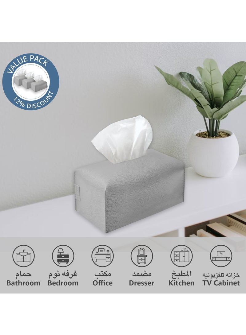 Leather Tissue Box Cover (Stone Grey | Offer Pack of 3)