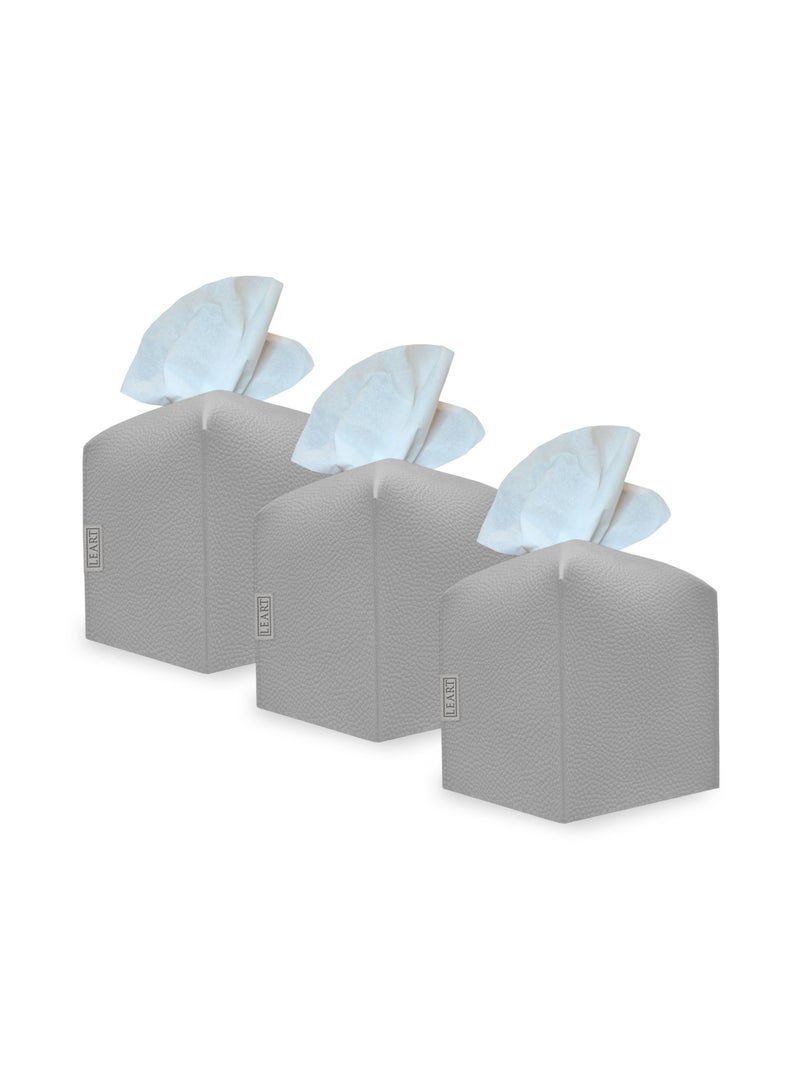 Leather Tissue Box Cover (Stone Grey Pack of 3)