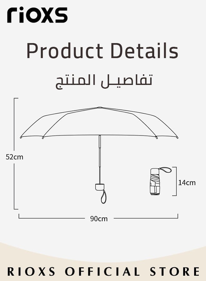 Portable Travel Umbrella with Storage Box Mini Umbrella with UPF 50+ UV Sun Protection Lightweight 6 Ribbed Compact Pocket Umbrella for Men Women Kids