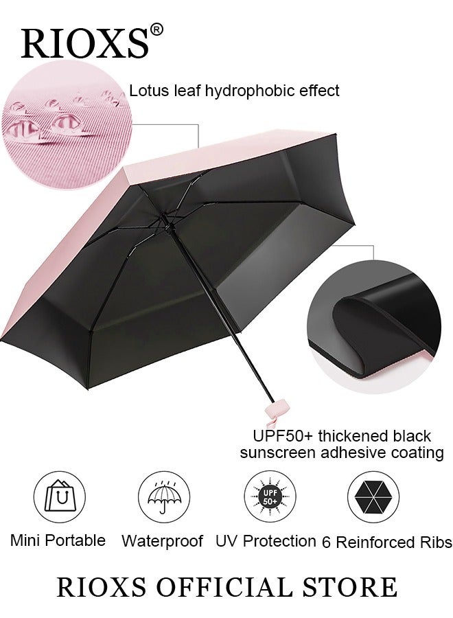 Portable Travel Umbrella with Storage Box Mini Umbrella with UPF 50+ UV Sun Protection Lightweight 6 Ribbed Compact Pocket Umbrella for Men Women Kids