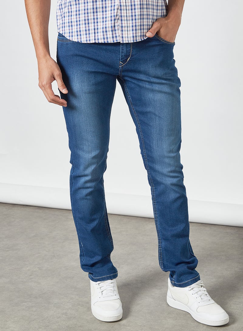 Casual Washed Slim Fit Jeans Blue