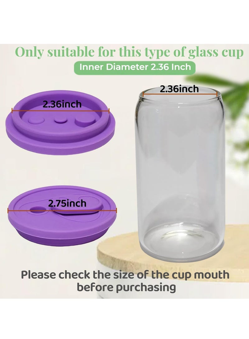 Silicone Replacement Lids for 16oz Glass Cups, 4 Pack Wooden Lids for Drinking Glasses, Compatible with 20oz and 24oz Glass Cups, 2.75inch Diameter