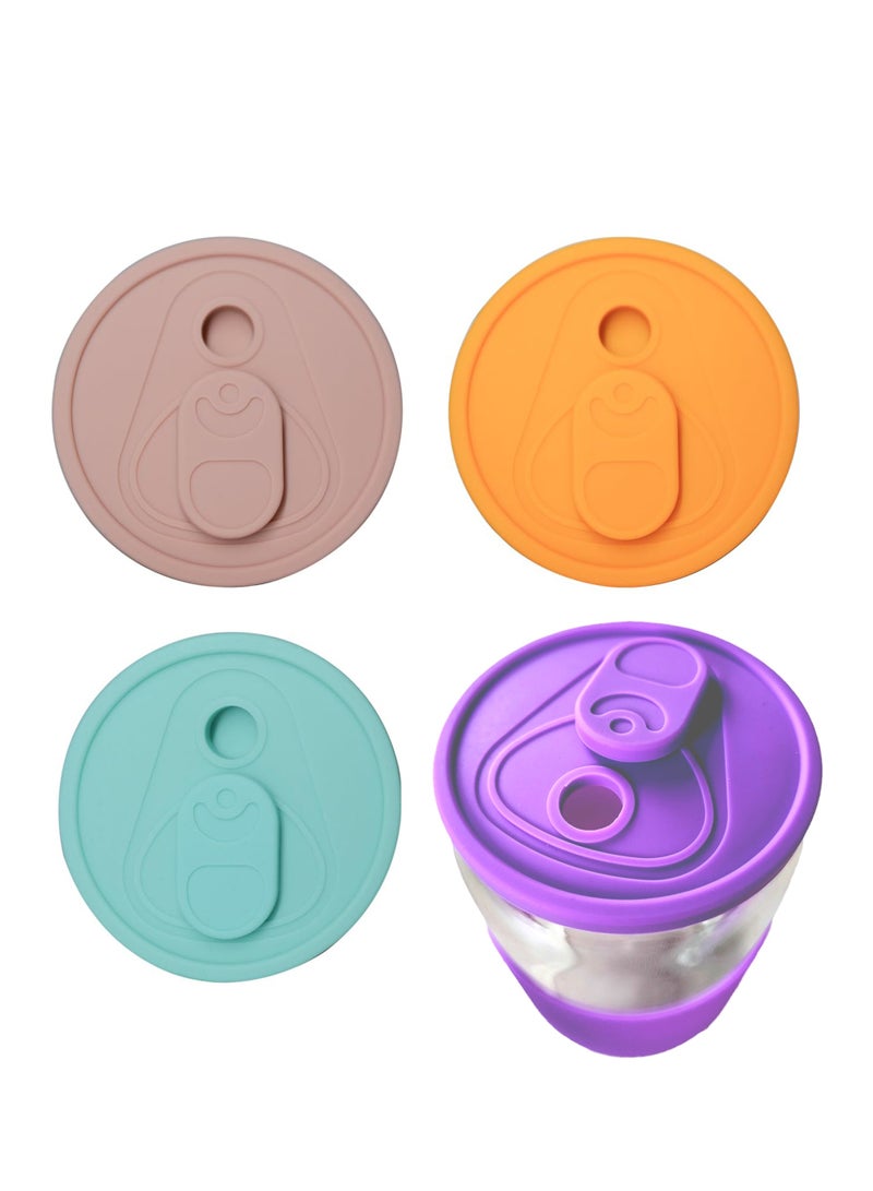 Silicone Replacement Lids for 16oz Glass Cups, 4 Pack Wooden Lids for Drinking Glasses, Compatible with 20oz and 24oz Glass Cups, 2.75inch Diameter