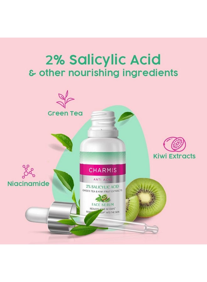 Anti Acne 2% Salicylic Acid Face Serum With Green Tea & Kiwi Extracts For Clear & Glowing Skin All Skin Types 30Ml