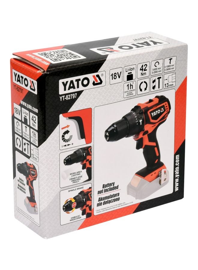 Cordless Impact Drill Brushless 13mm 18V Tool Only Color BoxYT-82797 Black/Orange 1kg