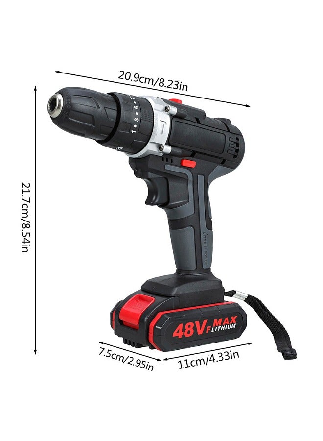 Cordless Electric Drill Kit - 48V Impact Drill with 2 Batteries - Rechargeable Screw Driver - Multifunctional Hammer Drill - Home Tool Kit