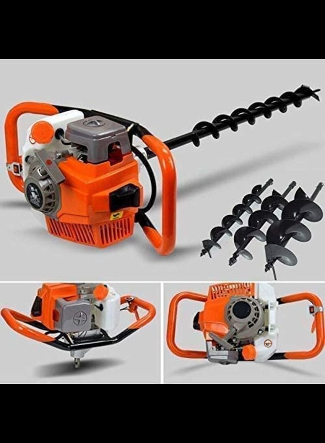 Auger Machine 73cc,2 Stroke Petrol Earth Auger Post Hole Borer Ground Drill 2.4 PS Air-cooled+ 3 Auger Bits (100CM)