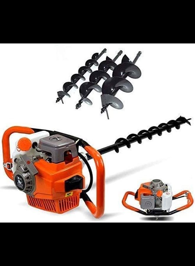 Auger Machine 73cc,2 Stroke Petrol Earth Auger Post Hole Borer Ground Drill 2.4 PS Air-cooled+ 3 Auger Bits (100CM)