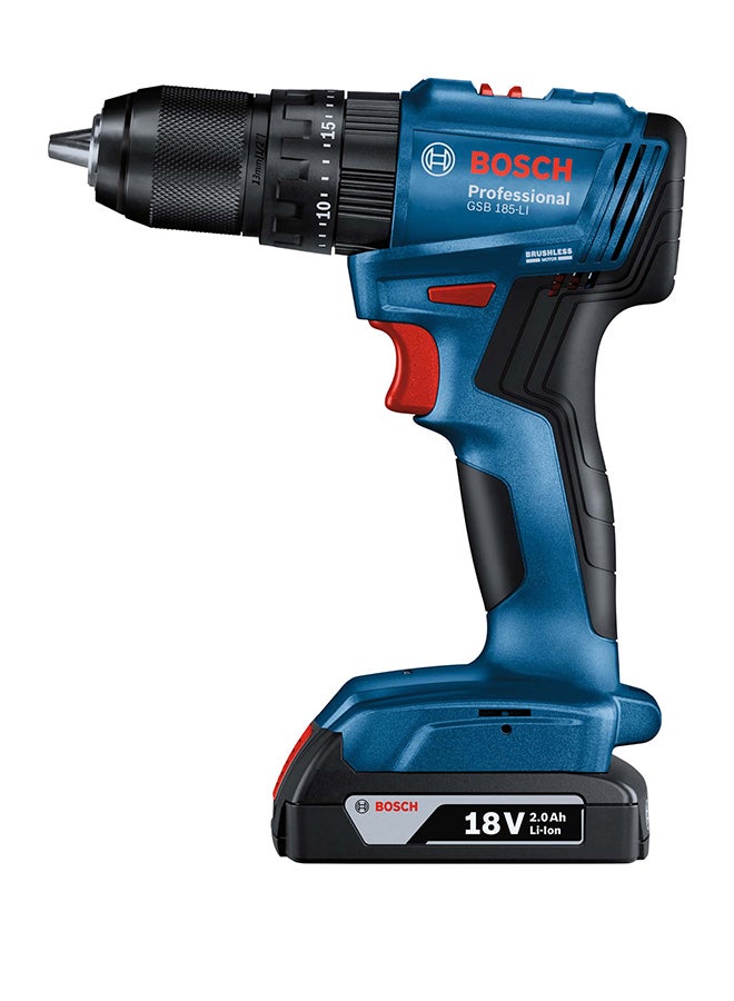 Bosch Professional Cordless impact drill driver combi GSB 185-LI with 2x2.0 Ah Battery, brushless motor | Model: 06019K31L0 with 1 year warranty