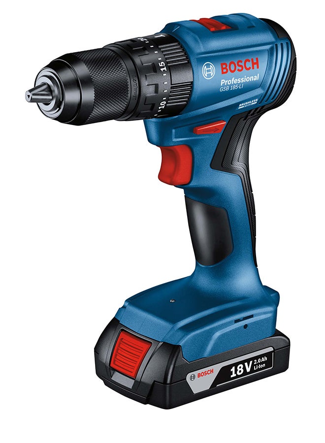 Bosch Professional Cordless impact drill driver combi GSB 185-LI with 2x2.0 Ah Battery, brushless motor | Model: 06019K31L0 with 1 year warranty