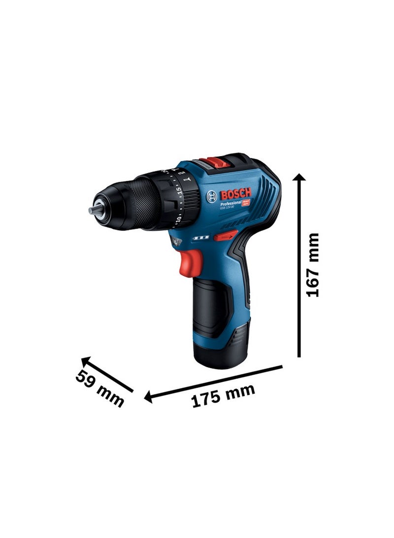 BOSCH GSB 12V-30 Brushless Cordless Drill (with 2 Batteries, 1 Charger & 39 Accs)