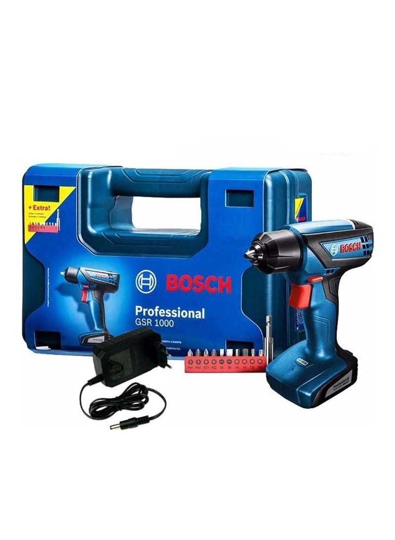 Bosch GSR 1000 Cordless Drill Driver + Screwdriver Bits - 06019F40L1