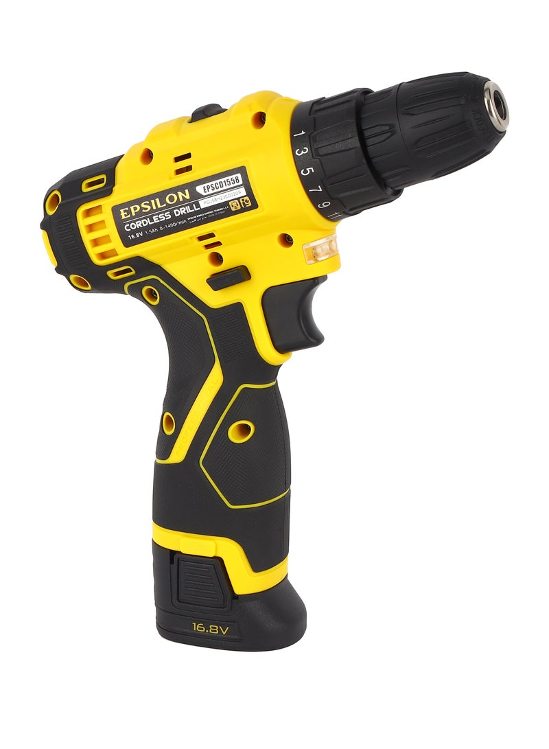 Epsilon 16.8 V Cordless Drill- EPSCD1558/ 10 mm Hole Diameter, 26 Nm Maximum Torque, Perfect for Home and Business, No Load Speed 0-1400 RPM, Comfortable Grip