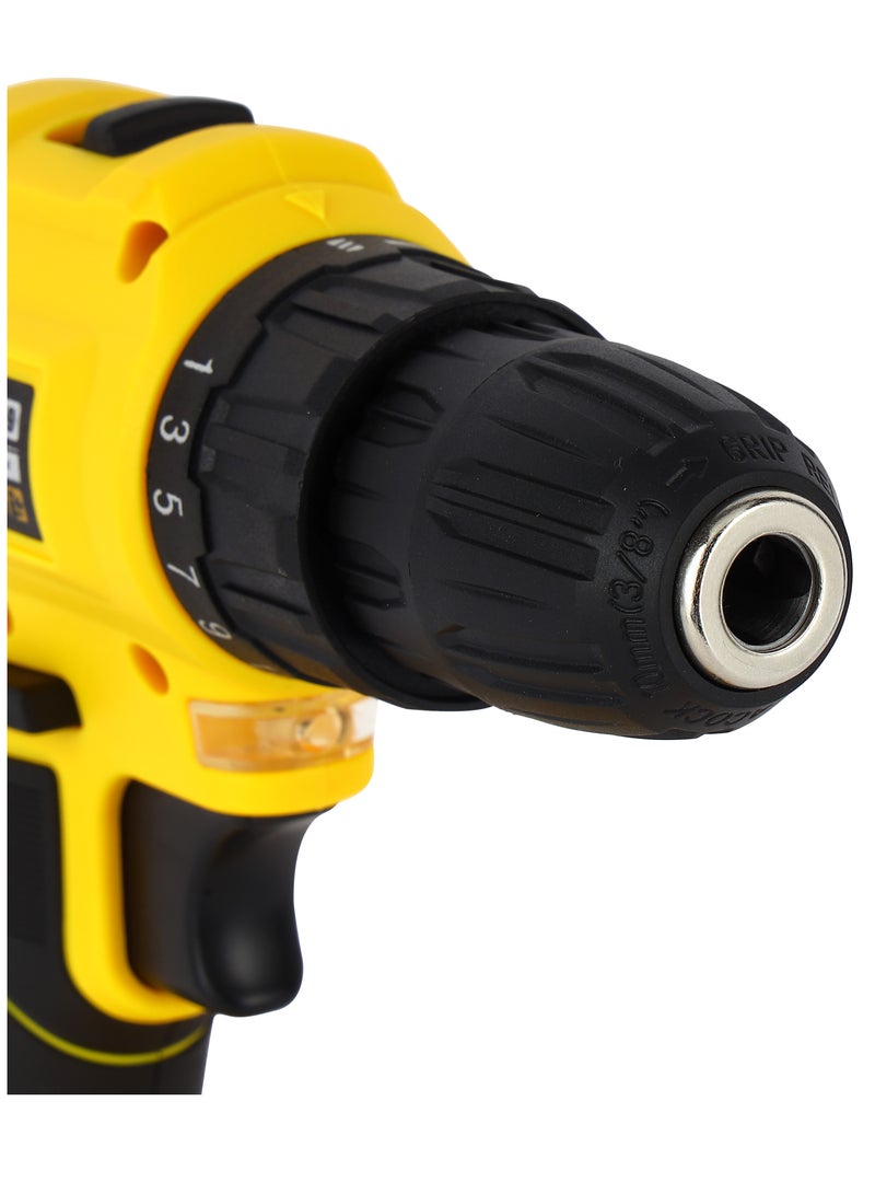 Epsilon 21 V Cordless Drill- EPSCD1559/ 10 mm Hole Diameter, 28 Nm Maximum Torque, Perfect for Home and Business, No Load Speed 0-1400 RPM,  Black and Yellow, 1 Year Warranty