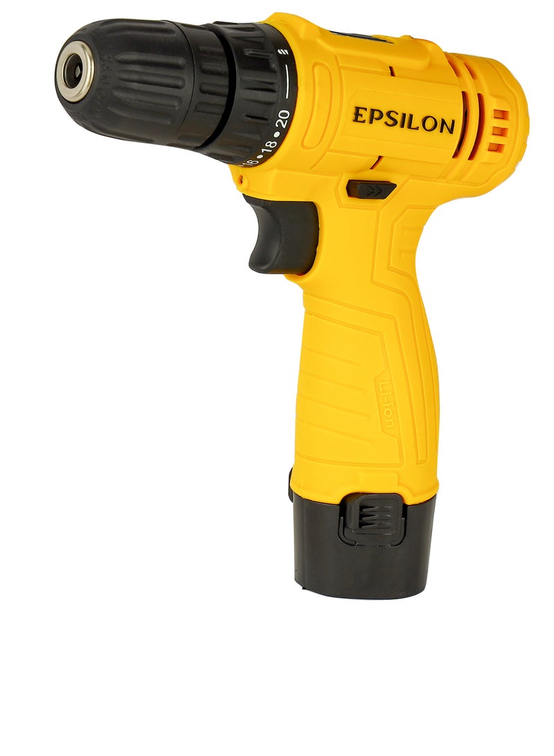 Epsilon 12V Cordless Drill- EPSCD1557- Chuck Size 3/8*10 mm, Perfect for Home and Business, No Load Speed 0-1250 RPM,