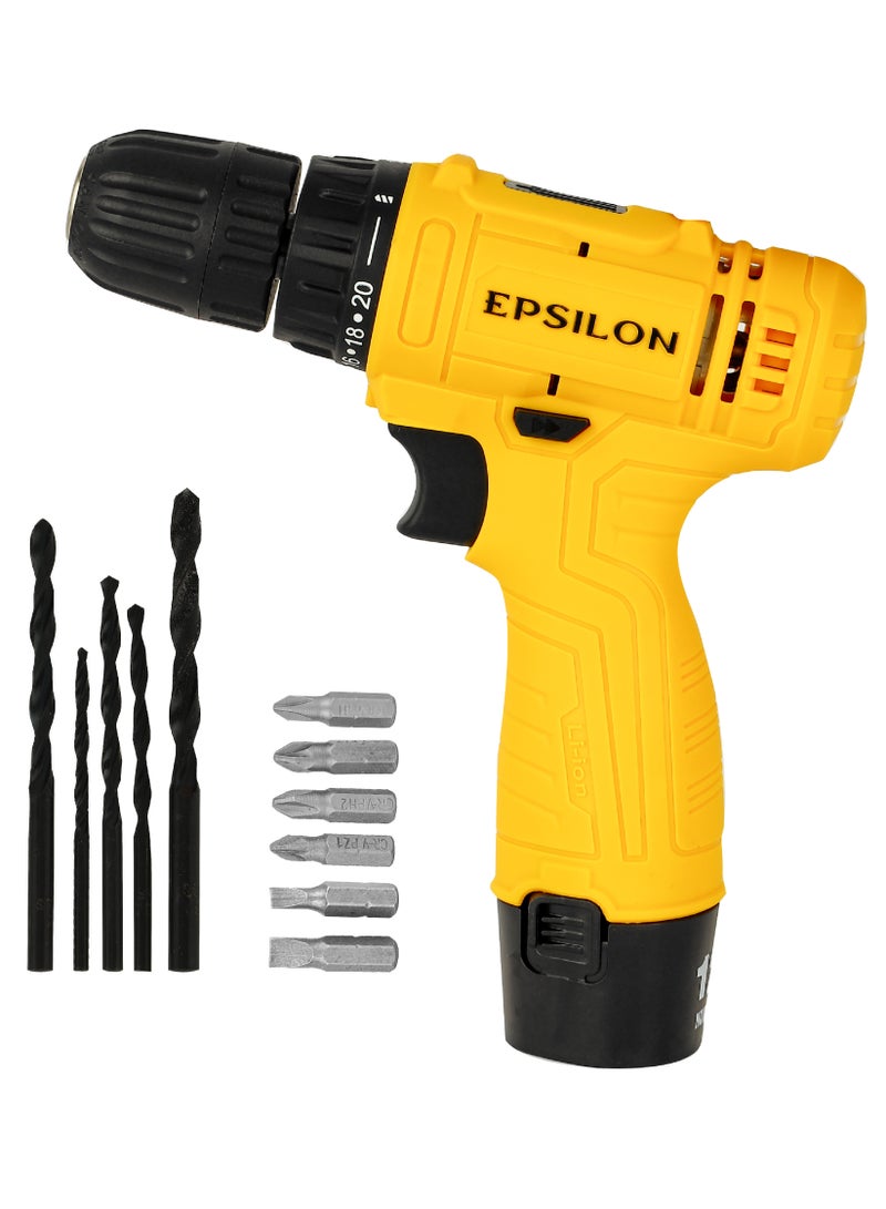 Epsilon 12V Cordless Drill- EPSCD1557- Chuck Size 3/8*10 mm, Perfect for Home and Business, No Load Speed 0-1250 RPM,