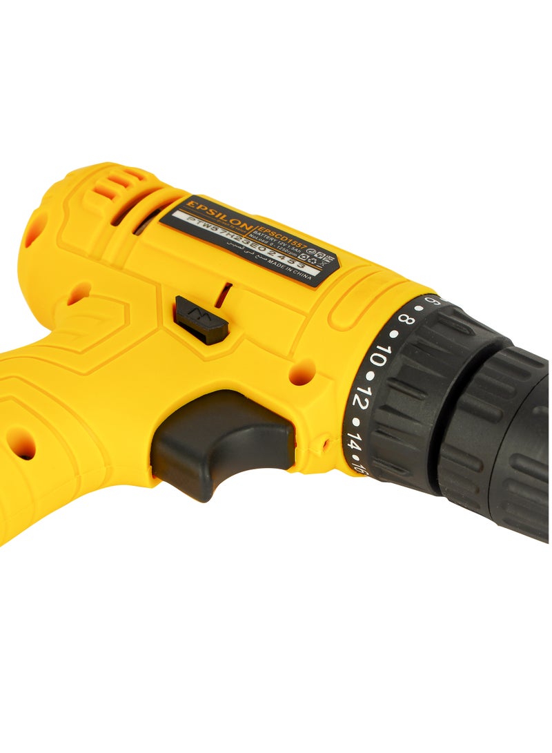 Epsilon 12V Cordless Drill- EPSCD1557- Chuck Size 3/8*10 mm, Perfect for Home and Business, No Load Speed 0-1250 RPM,