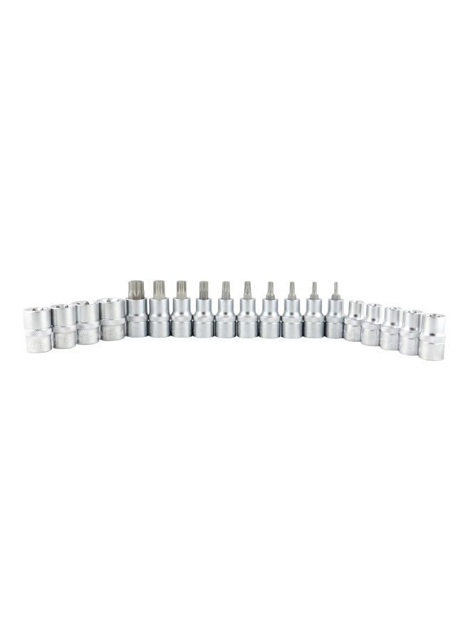 19-Piece Socket And Bit Set Silver 14x27x5cm