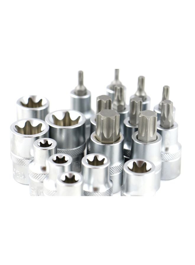 19-Piece Socket And Bit Set Silver 14x27x5cm