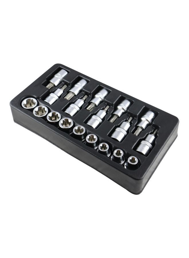 19-Piece Socket And Bit Set Silver 14x27x5cm