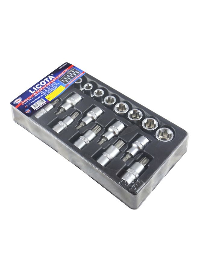 19-Piece Socket And Bit Set Silver 14x27x5cm