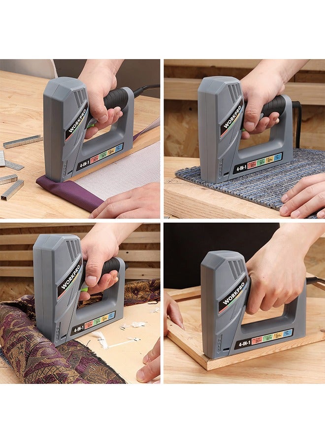 WORKPRO Electric Corded 4-in-1 Nail Gun, Professional Stapler for Wood Upholstery, Crafts, Framing, Decoration, DIY, Including 3000PCS of Staples and Nails