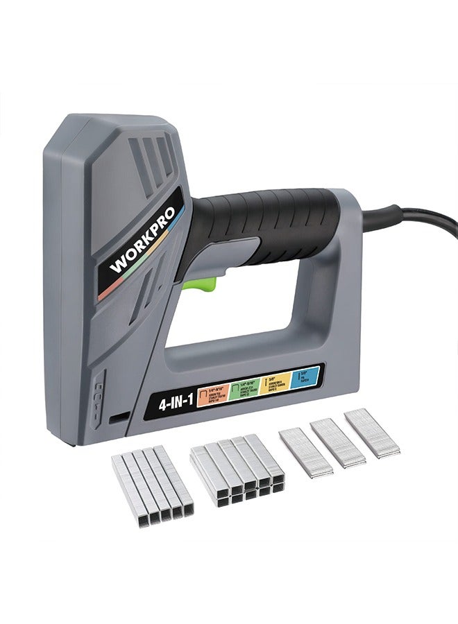WORKPRO Electric Corded 4-in-1 Nail Gun, Professional Stapler for Wood Upholstery, Crafts, Framing, Decoration, DIY, Including 3000PCS of Staples and Nails