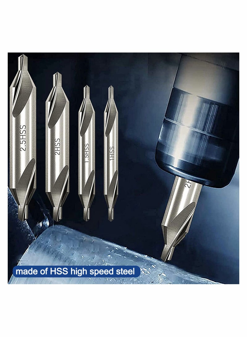 Combined Center Drill Bit Set 7 Pieces HSS 60 Degree Countersink Lathe Mill Tooling 1.0 1.5 2.0 2.5 3.0 4.0 5.0mm for Positioning and Chamfering of Wood Metal Alloys