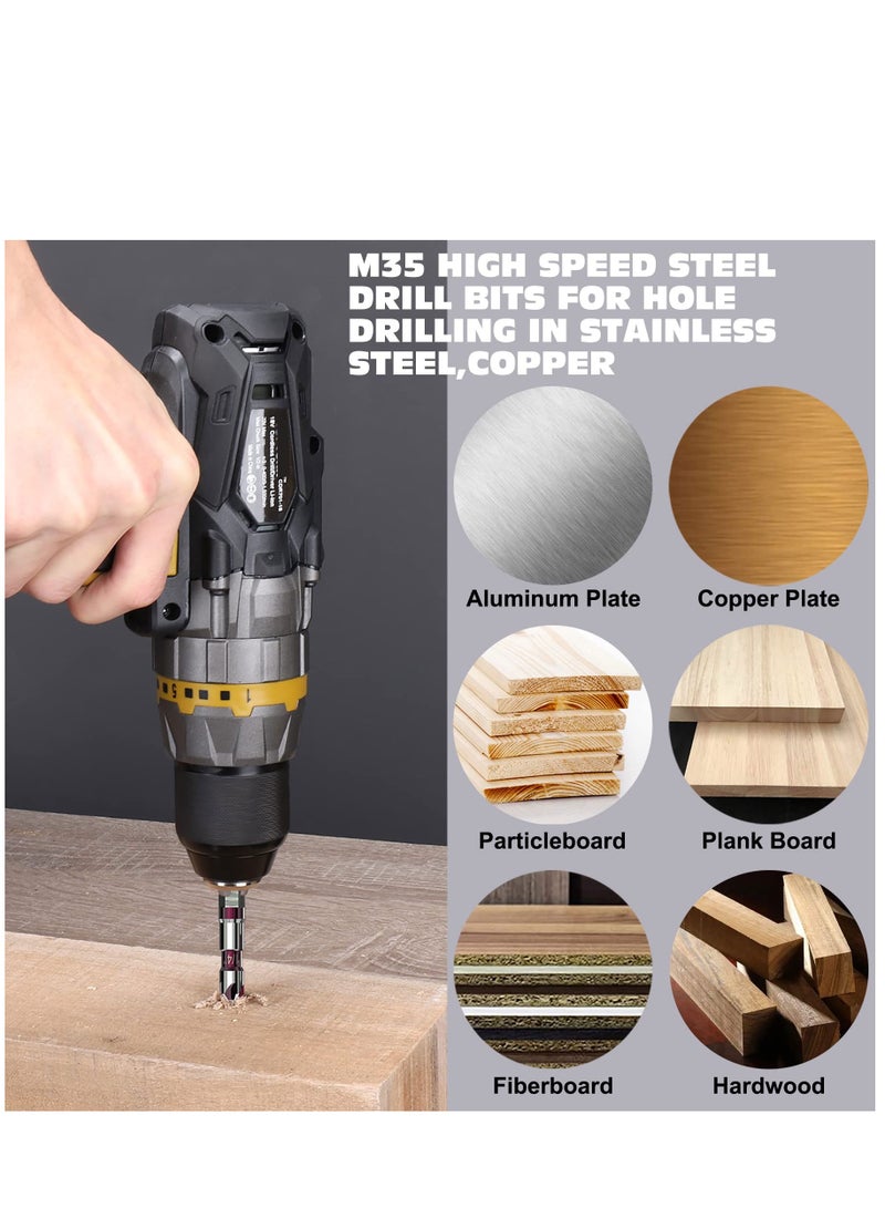 5 Pieces Countersink Drill Bit Set, 1/4'' Hex Shank Carbide 5 Flute 82 Degree 1/4'' 3/8'' 1/2'' 5/8'' 3/4'' Quick Change Drill Bit, M35 Cobalt Countersunk Bits with Bit Holder for Metal Wood Plastic