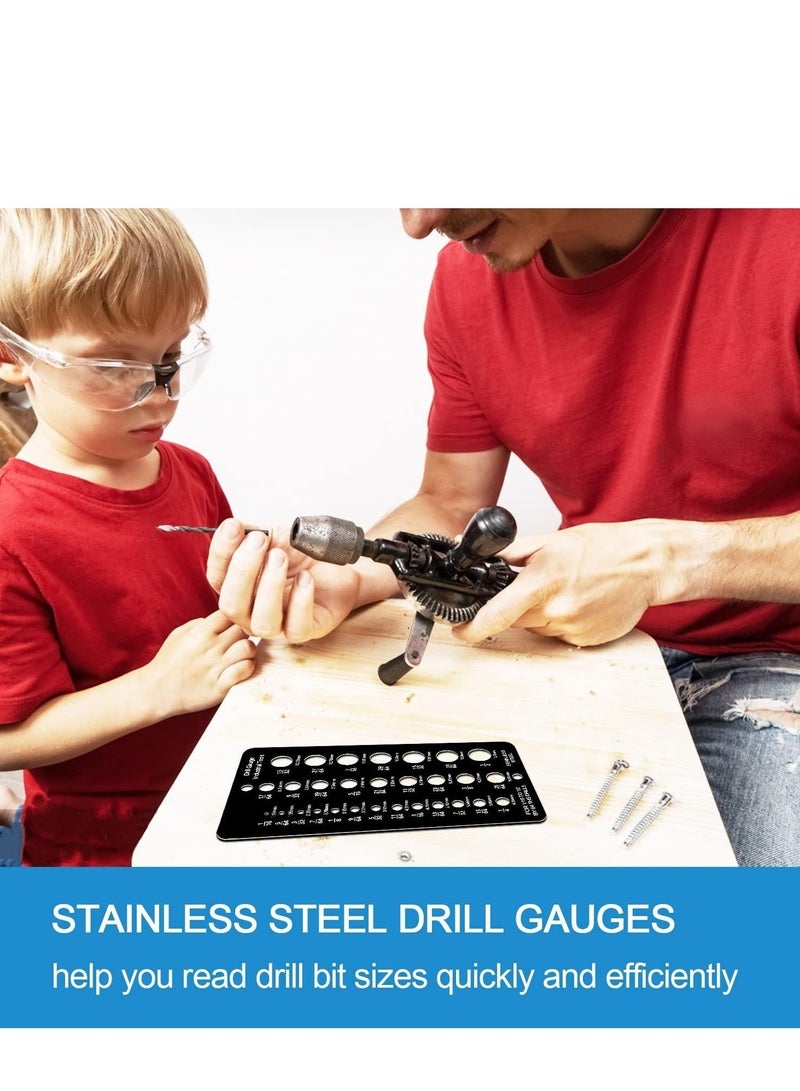 2 Pieces Fractional Drill Bit Size Gauge Drill Bit Gauge Stainless Steel Drill Gauge 29 Holes Metal Drill Size Gauge Tool for 1or16 Inch to 1or2 Inch Size Bits Measurement Silver+Black